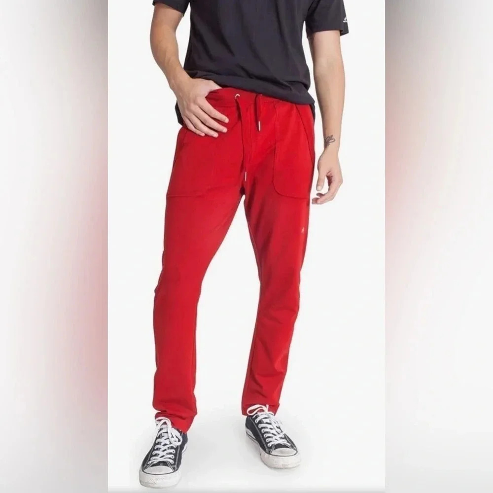 Ably Filium Tech Sweatpants Men’s Red Athleisure Joggers Performance Stretch NWT